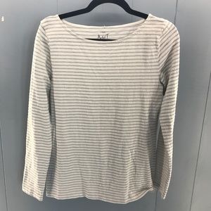 J. Crew gray, white, and metallic artist T long sleeve striped size M